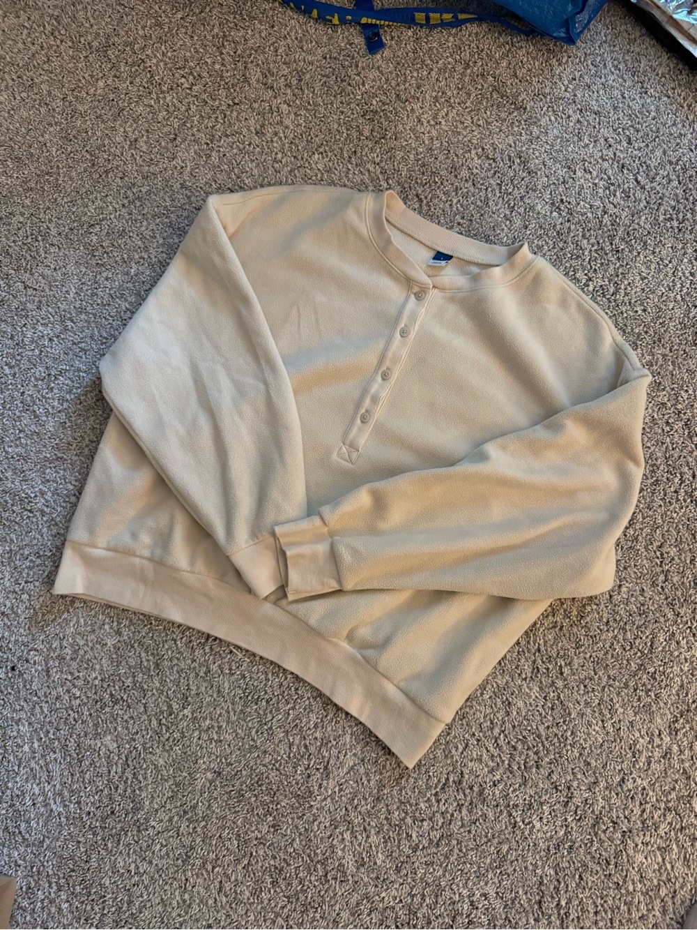 Old Navy Cream Waffle Henley Crew Sweater